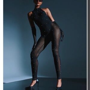 AKIRA ALEX RHINESTONE MESH JUMPSUIT Size SS